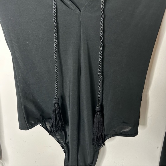 For Love and Lemons Kate Bodysuit Black Tassels Bell Sleeves Plunging V-neck S - Picture 13 of 16